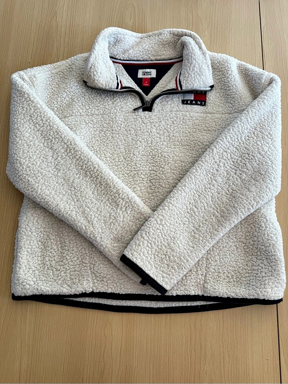 Tommy Jeans Flag Patch Sherpa 1/4 Zip Pullover White Medium
